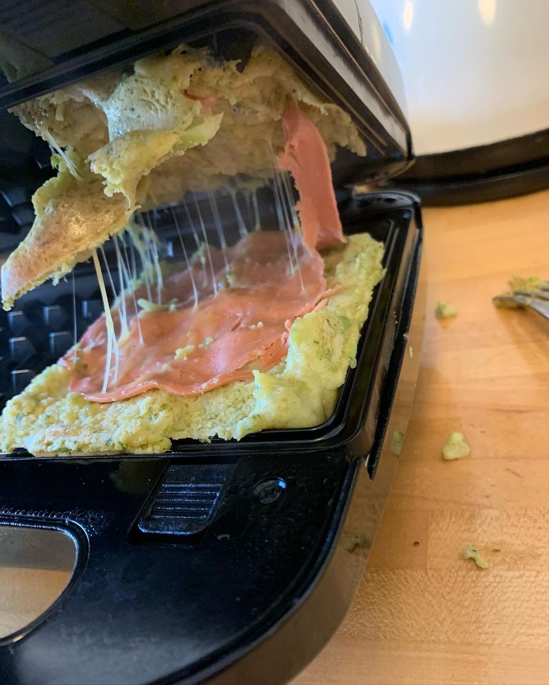 Vegan Ham and Cheese Stuffed Broccoli Waffles