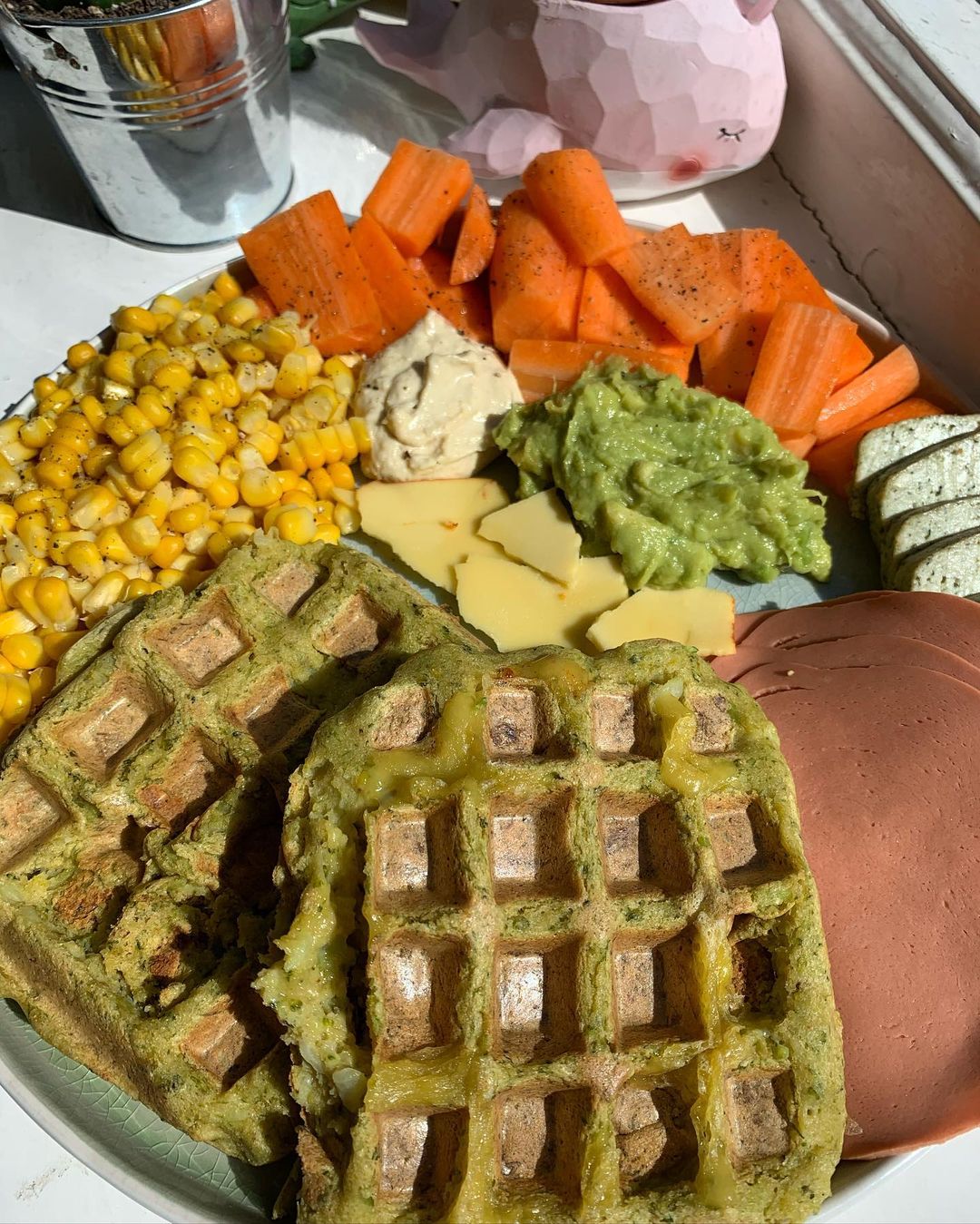 Vegan Ham and Cheese Stuffed Broccoli Waffles