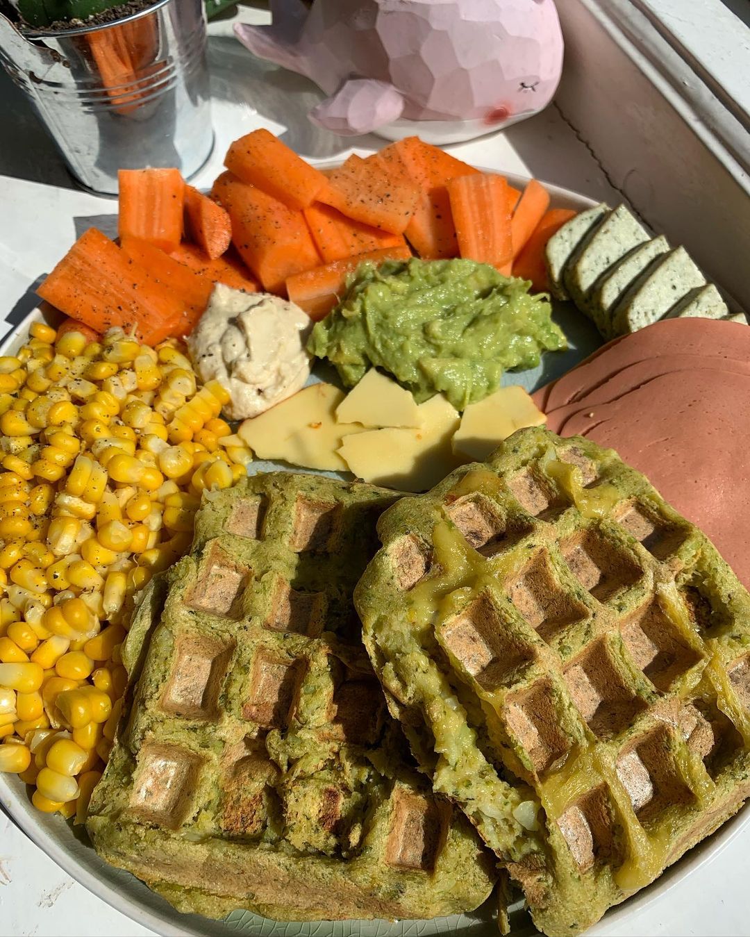 Vegan Ham and Cheese Stuffed Broccoli Waffles