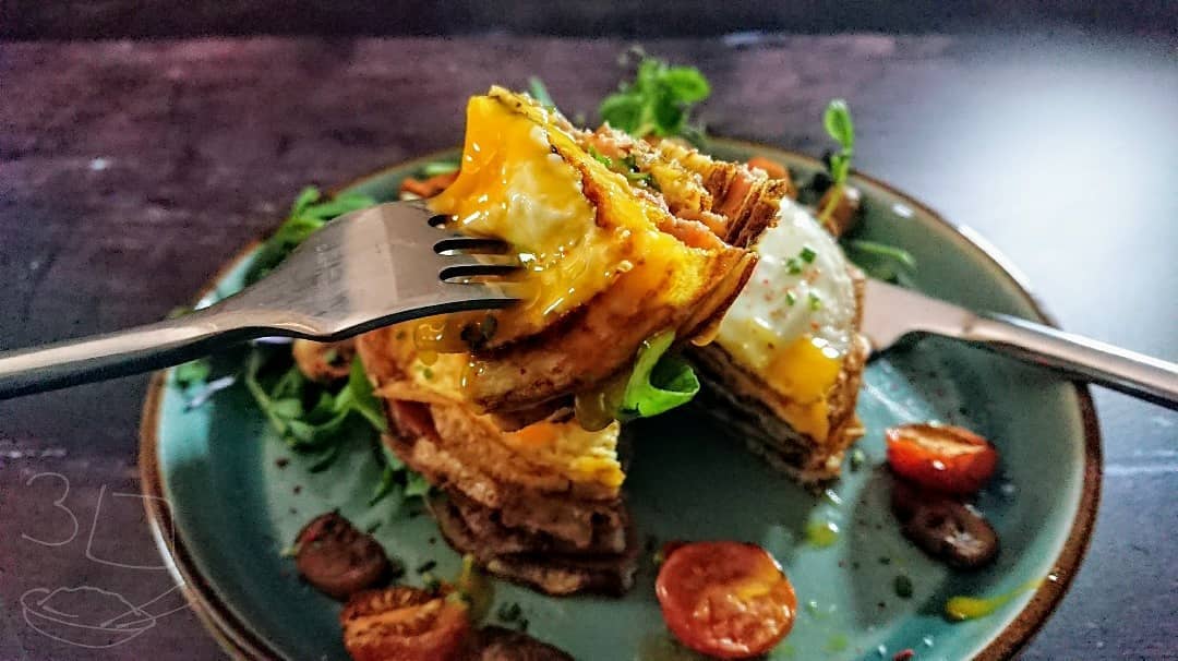 Vegetarian Omelette Stack with Spinach and Mushrooms
