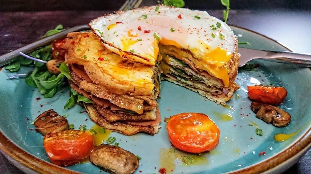 Vegetarian Omelette Stack with Spinach and Mushrooms