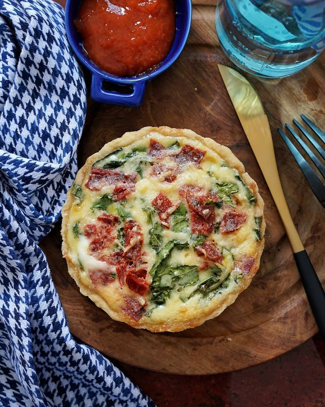 Baked Quiche Lorraine with Spinach and Salami