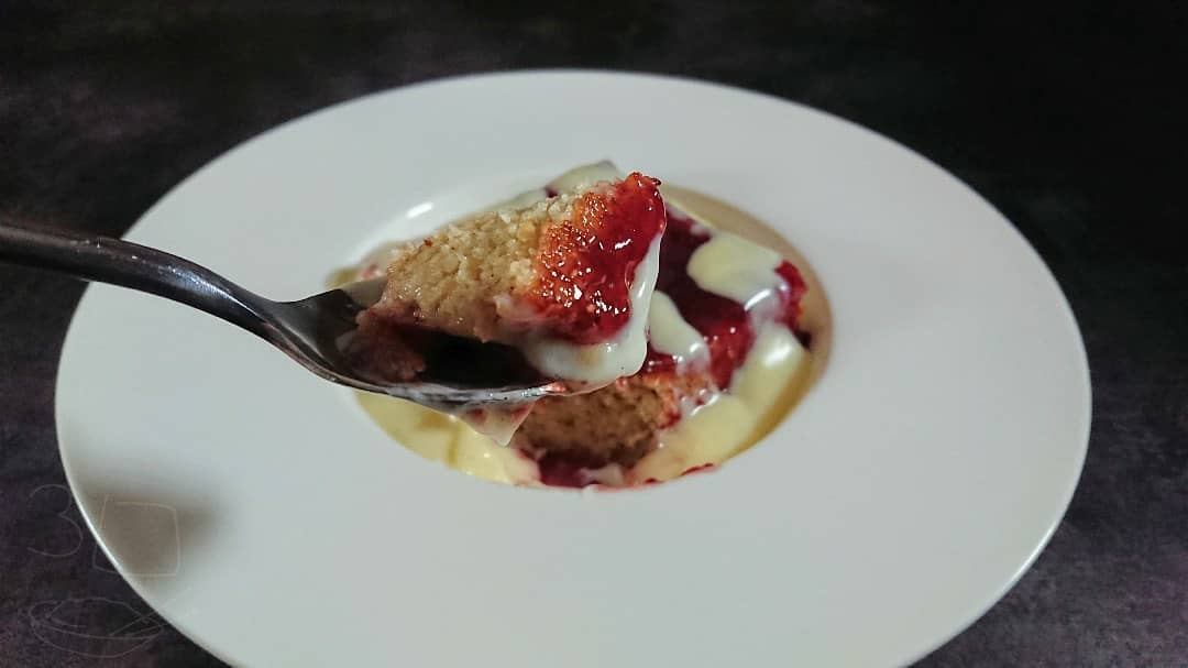 Jam Sponge Square with Custard