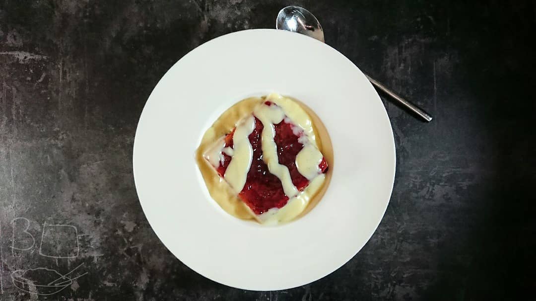 Jam Sponge Square with Custard
