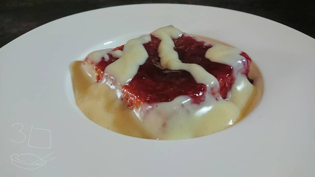 Jam Sponge Square with Custard