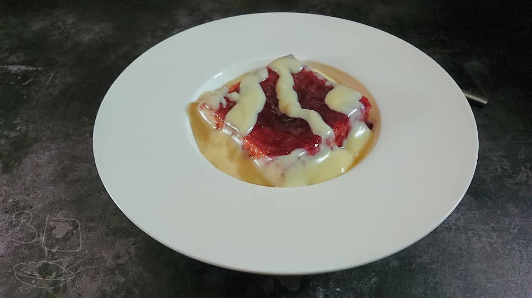 Jam Sponge Square with Custard