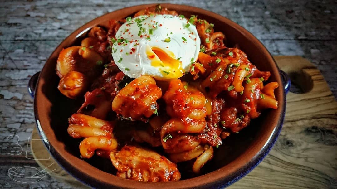 Vegetable Trottole Pasta with Poached Egg