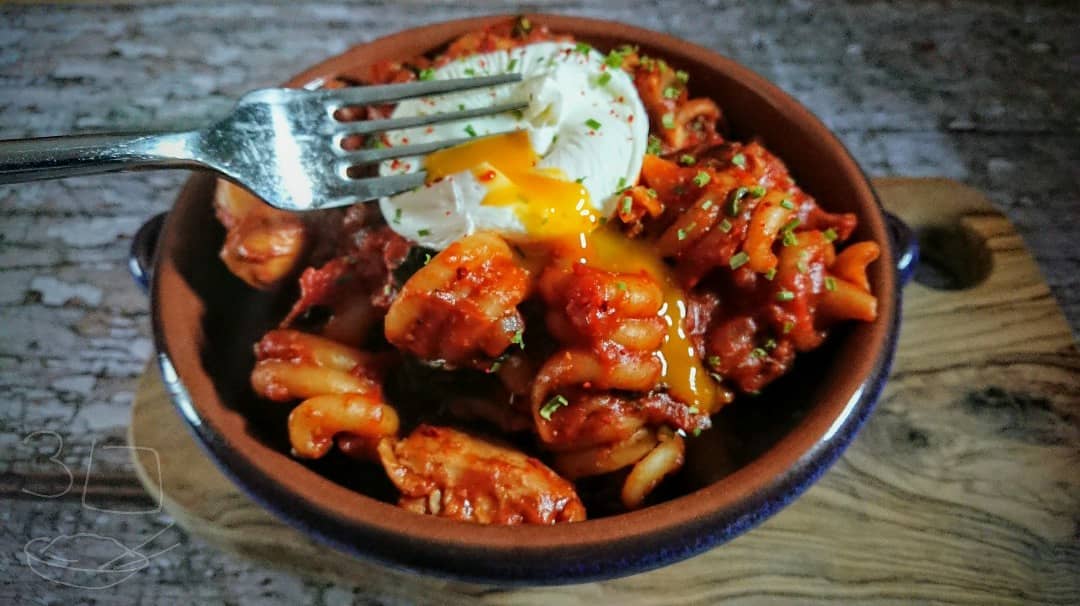 Vegetable Trottole Pasta with Poached Egg