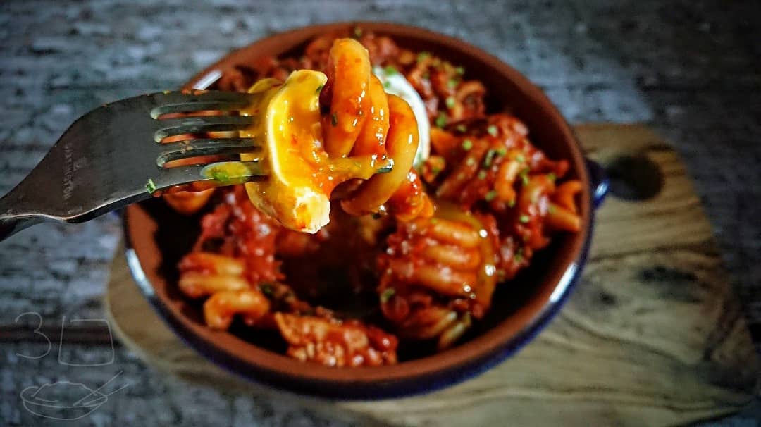 Vegetable Trottole Pasta with Poached Egg