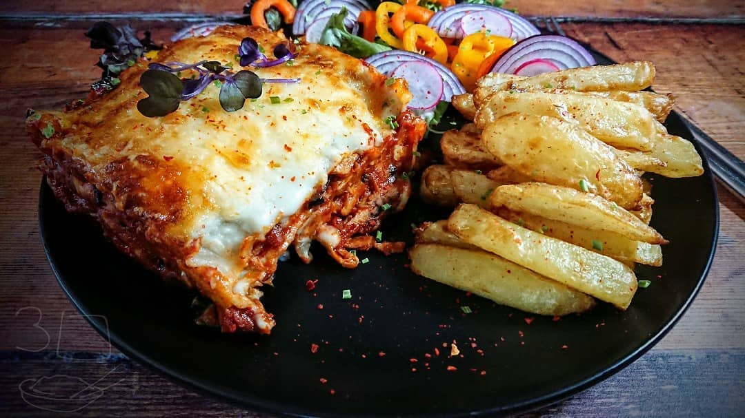 Sweet Chilli Chicken Lasagne and Chips