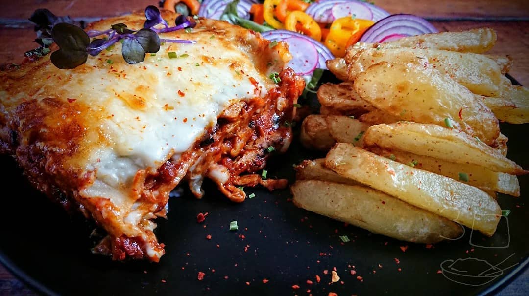 Sweet Chilli Chicken Lasagne and Chips
