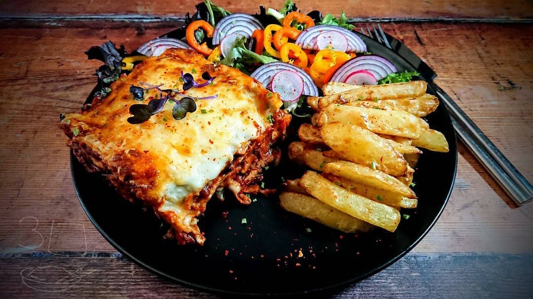 Sweet Chilli Chicken Lasagne and Chips