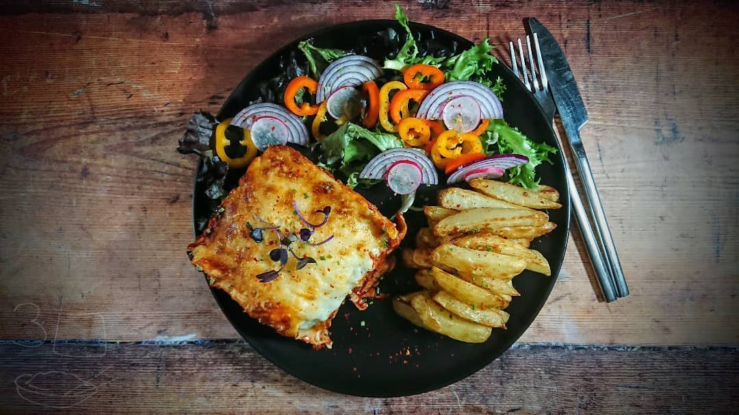 Sweet Chilli Chicken Lasagne and Chips