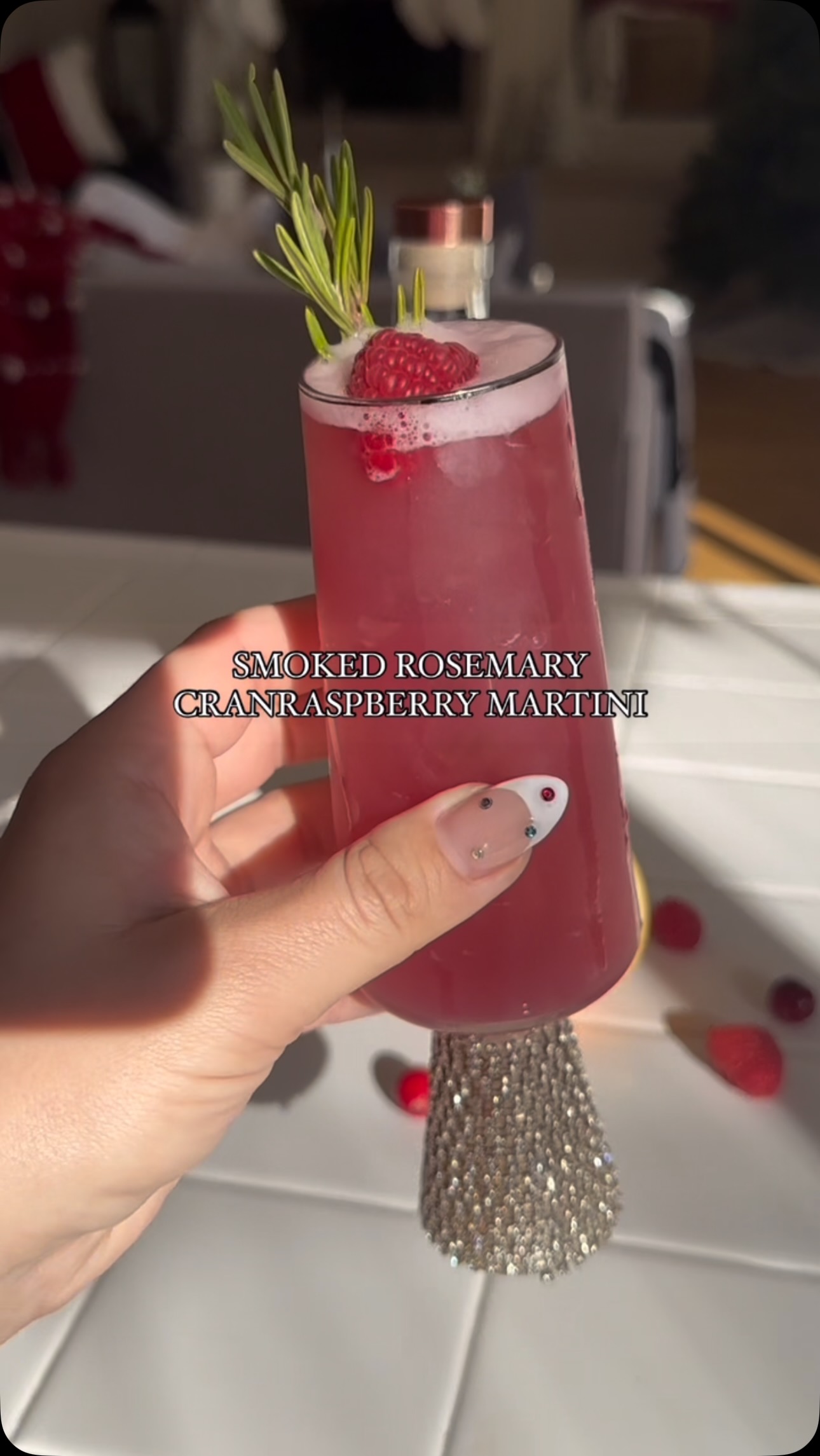 Smoked Rosemary Cran-Raspberry Martini