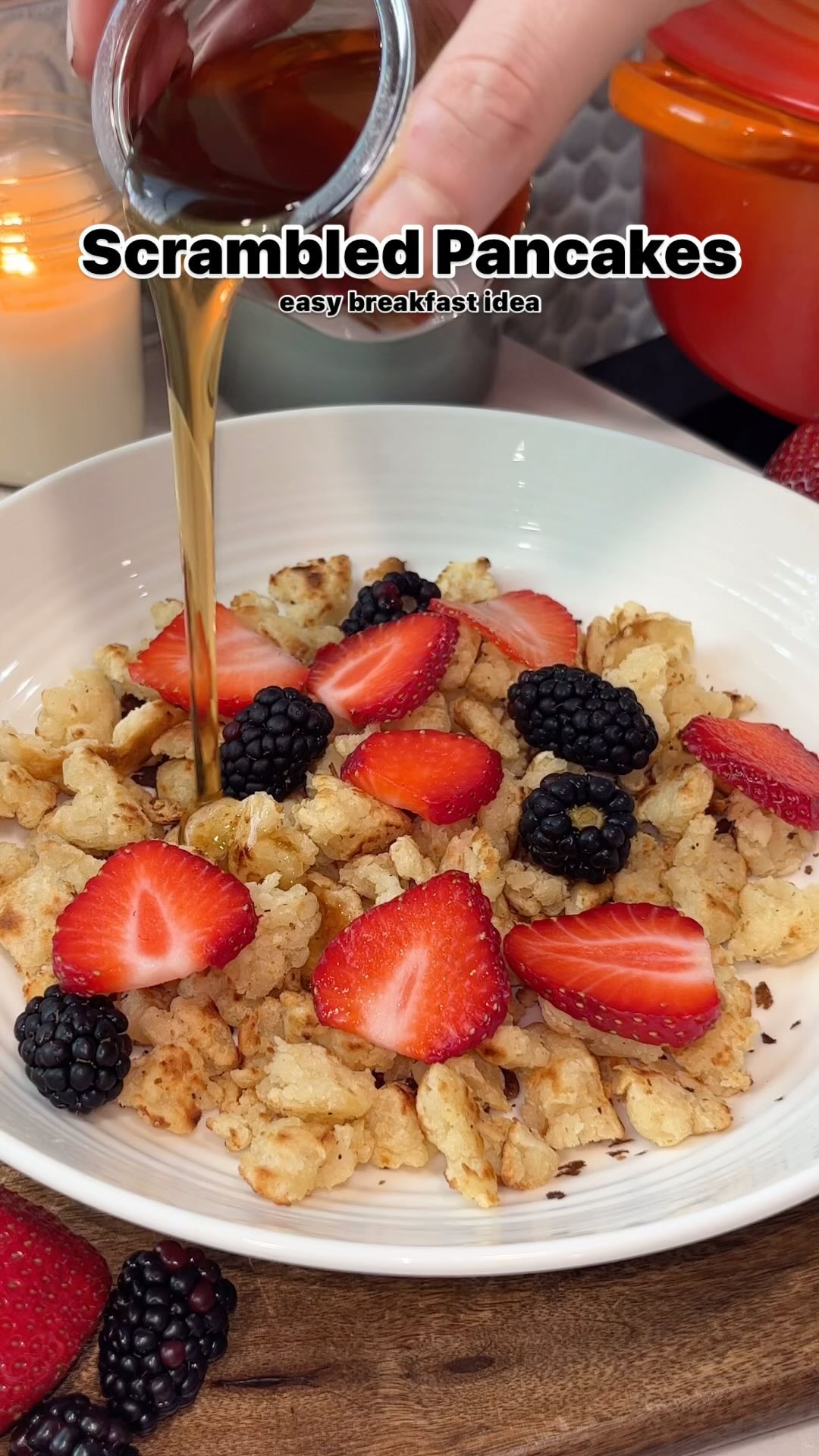 Scrambled Pancakes with Fruit Toppings