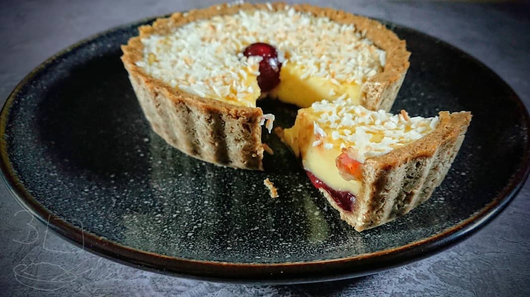 Manchester Tart with Raspberry and Coconut