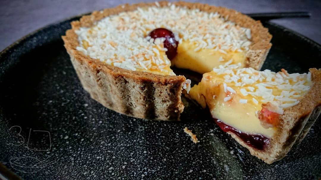 Manchester Tart with Raspberry and Coconut