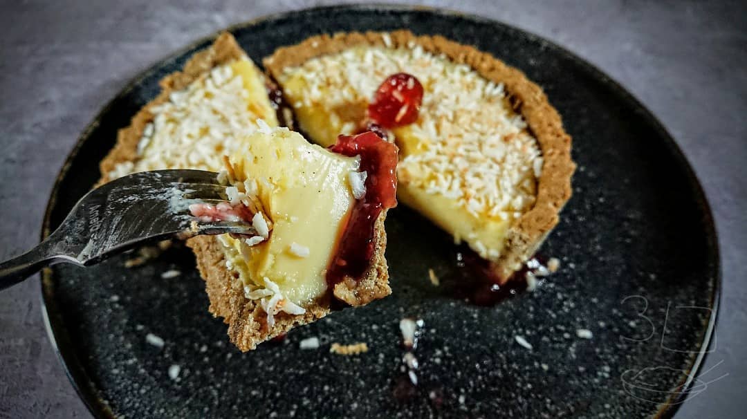 Manchester Tart with Raspberry and Coconut