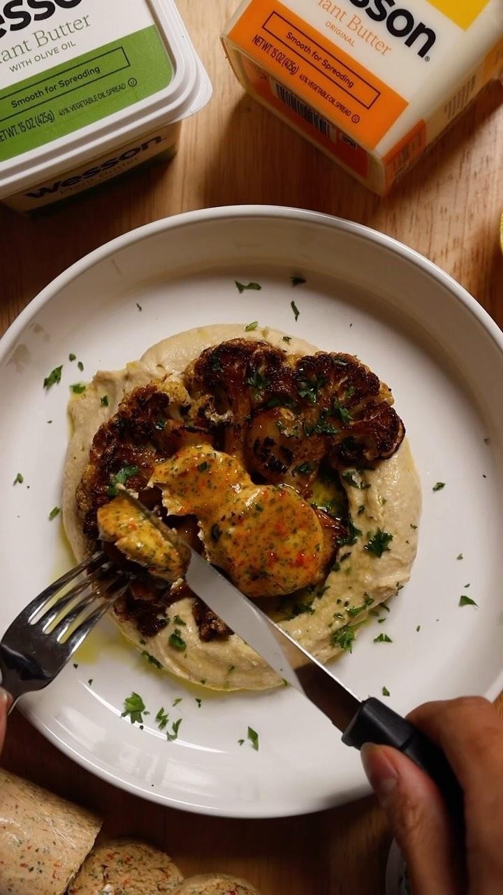 Cauliflower Steaks with Roasted Garlic Butter