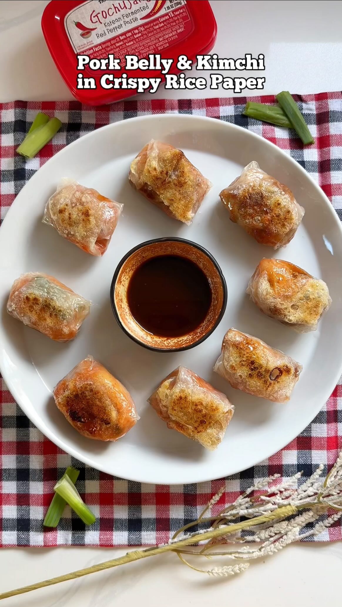 Crispy Pork Belly and Kimchi Rice Wraps