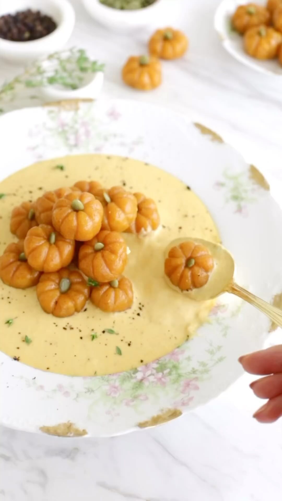Pumpkin Shaped Gnocchi with Sauce