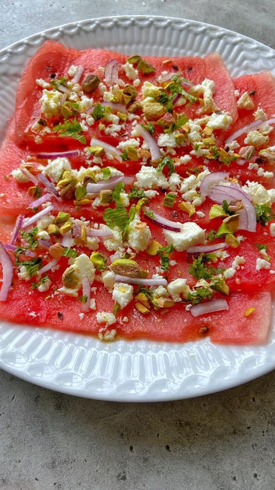 Watermelon Carpaccio with Feta and Mint