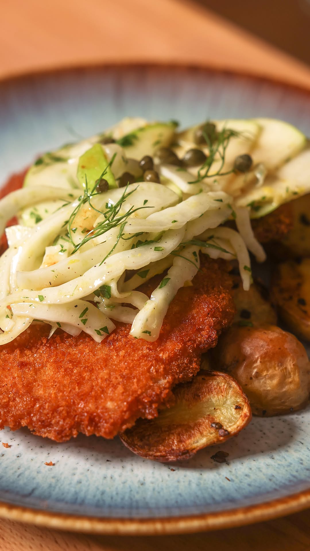 Pork Schnitzel with Apple Fennel Slaw