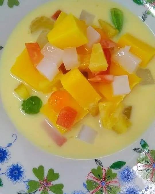 Custard Pudding with Fruit Cocktail Sauce