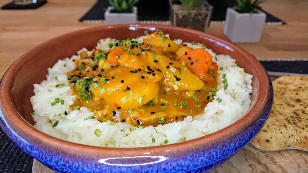 Homemade Vegetable Curry with Spices and Rice