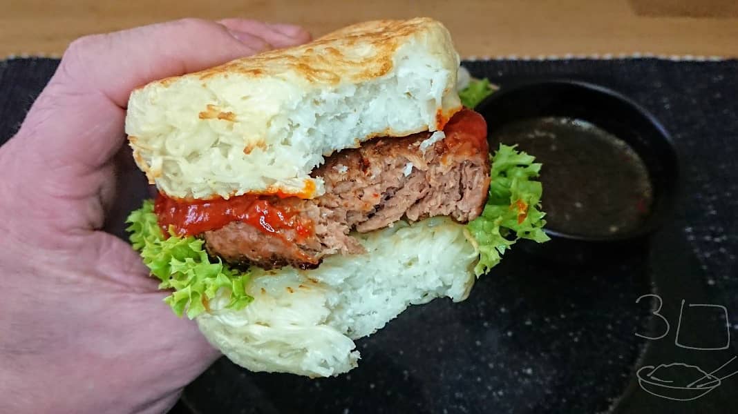 Ramen Burger with Veggie Patty and Broth
