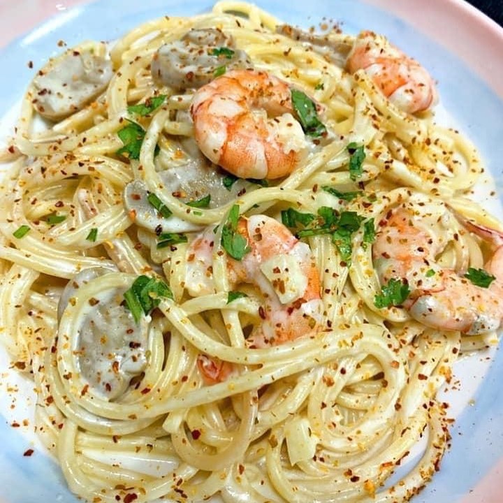 Shrimp and Mushroom Spaghetti Carbonara