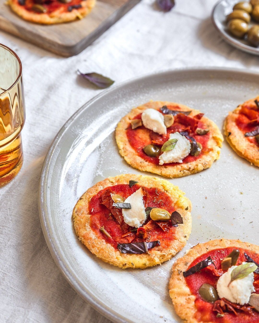 Vegan Socca Pizzette with Olives and Tomatoes