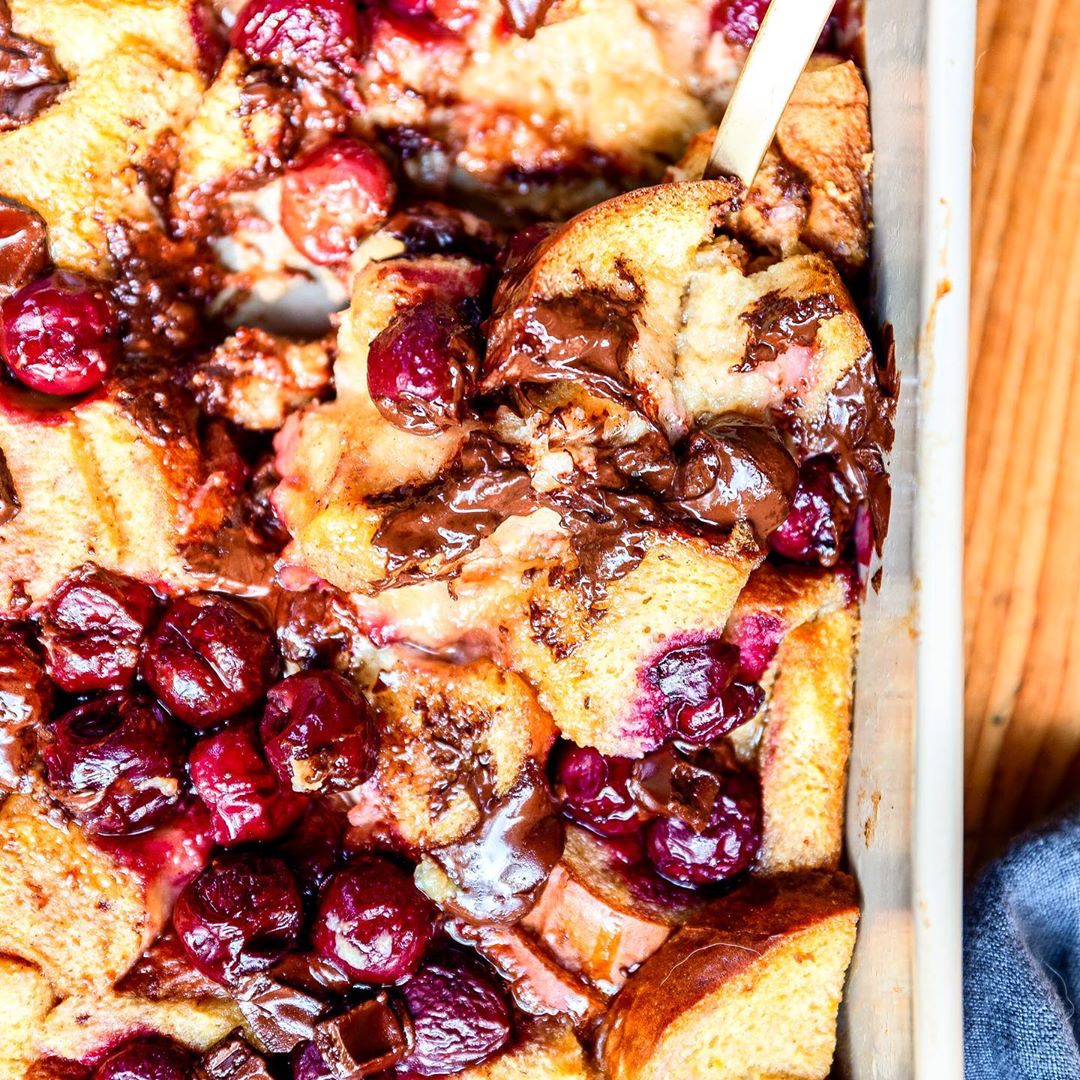Chocolate Cherry Almond Bread Pudding