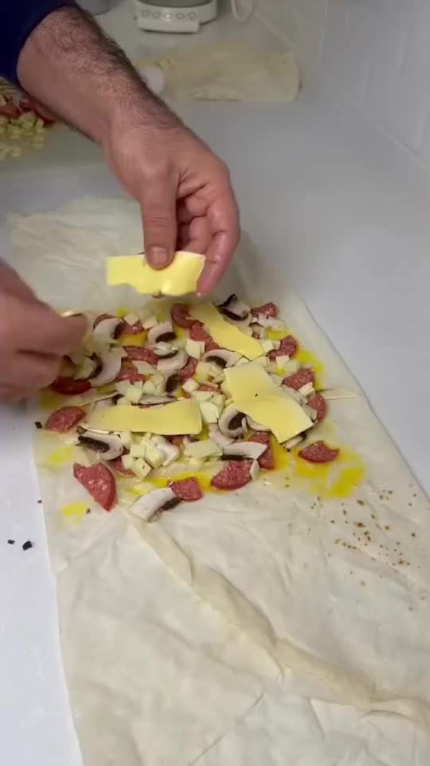 Turkish Gözleme with Sausage and Mushrooms