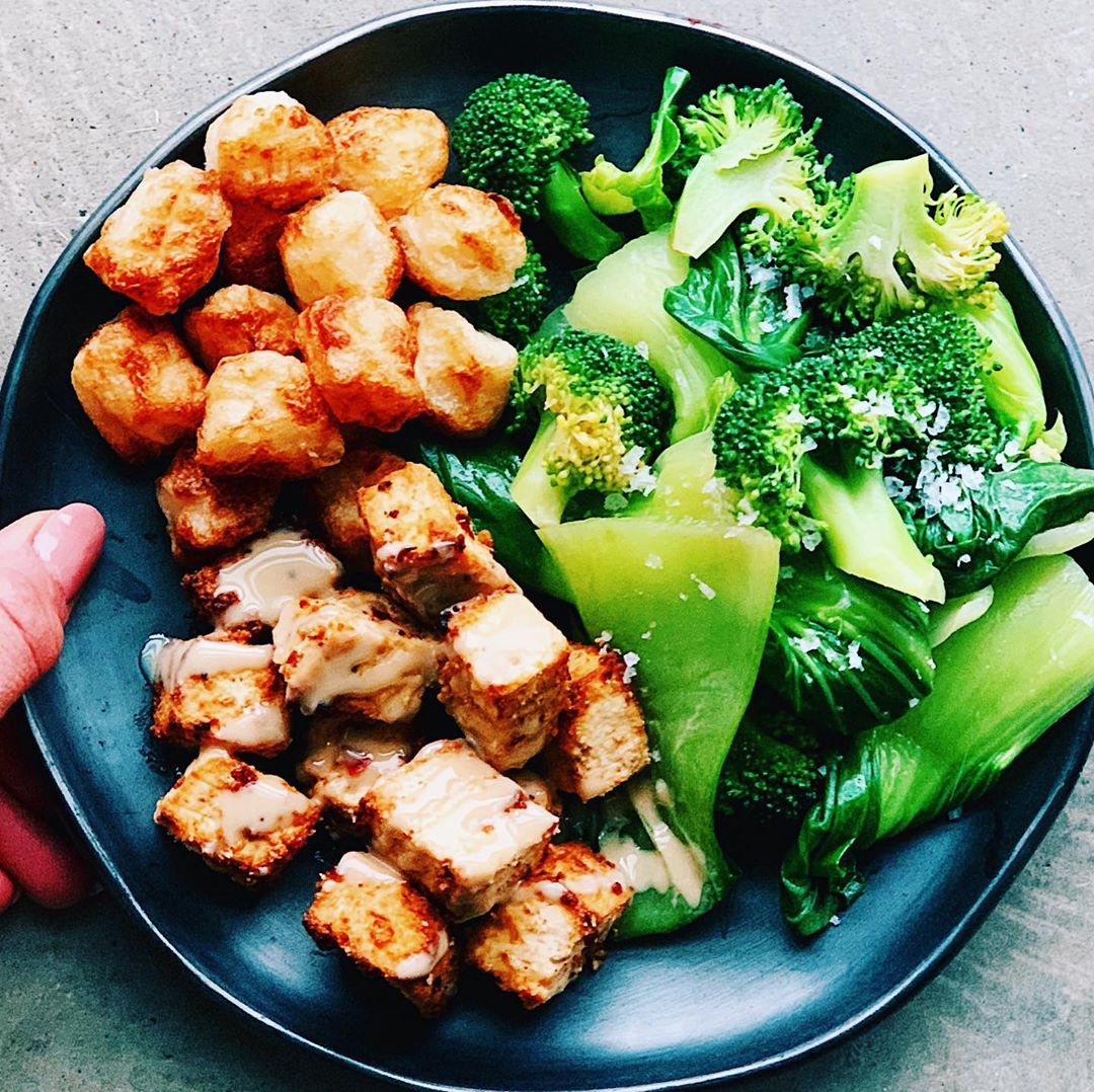 Sweet and Spicy Tahini Air Fryer Tofu