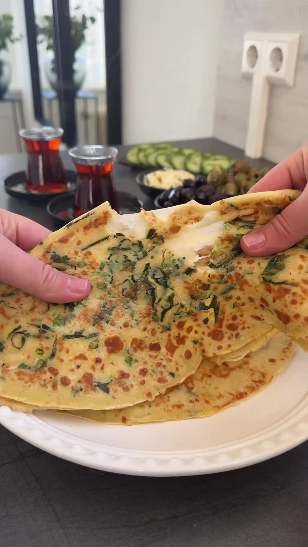 Spinach and Cheese Gözleme Pancakes