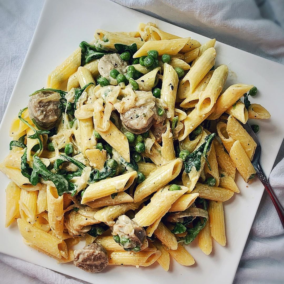 Garlicky Tahini Pasta with Sausage