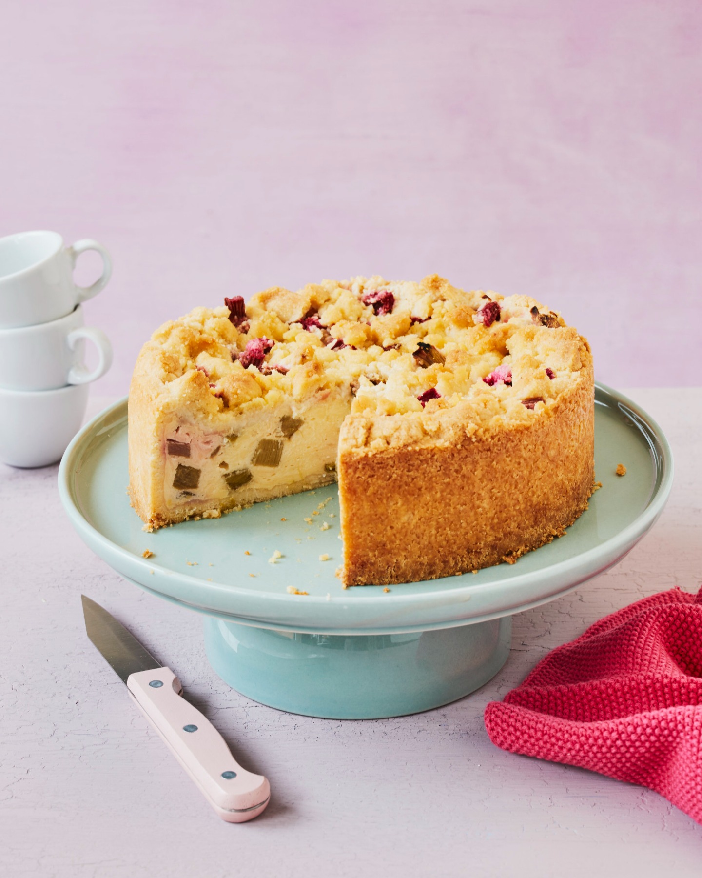 Rhubarb Pudding Cake with Crumble Topping