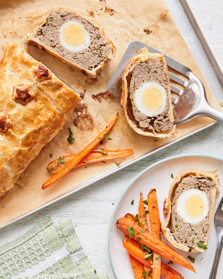 German Puff Patery Meatloaf with Hard-Boiled Eggs