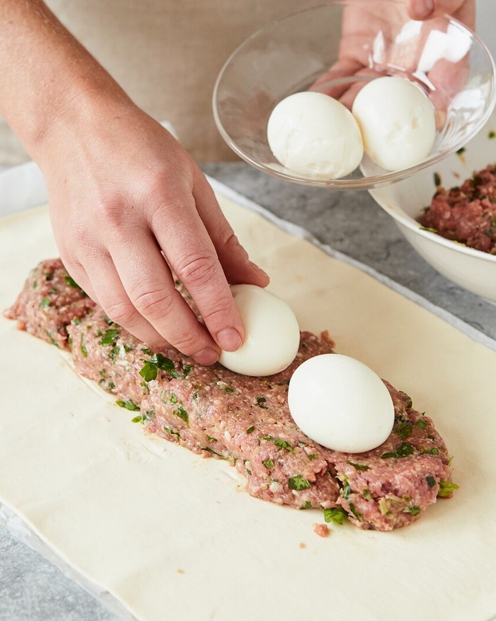 German Puff Patery Meatloaf with Hard-Boiled Eggs