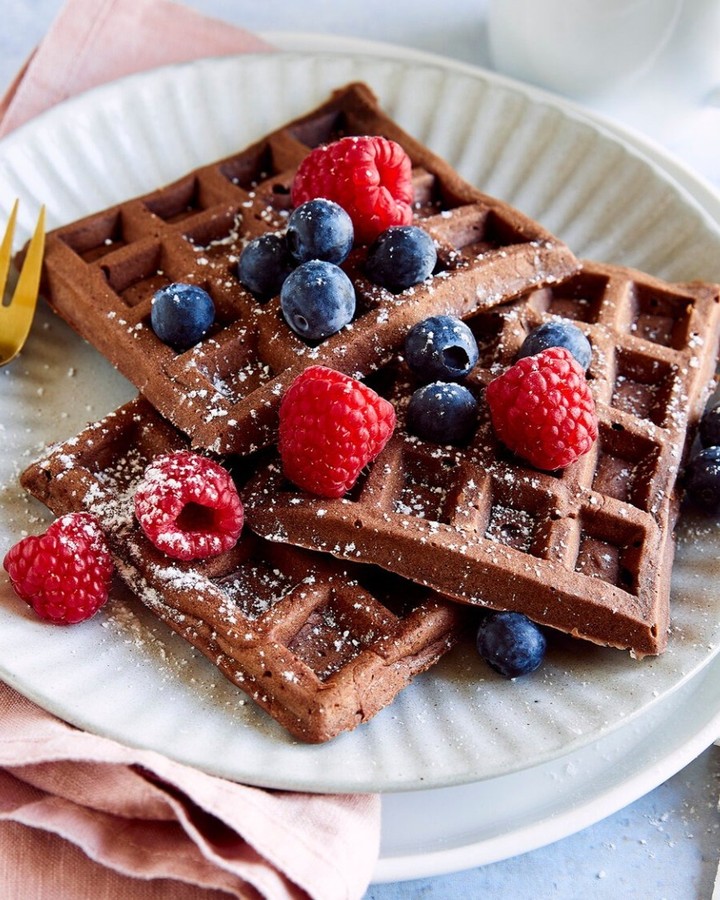 Easy Chocolate Waffles with Fresh Berries
