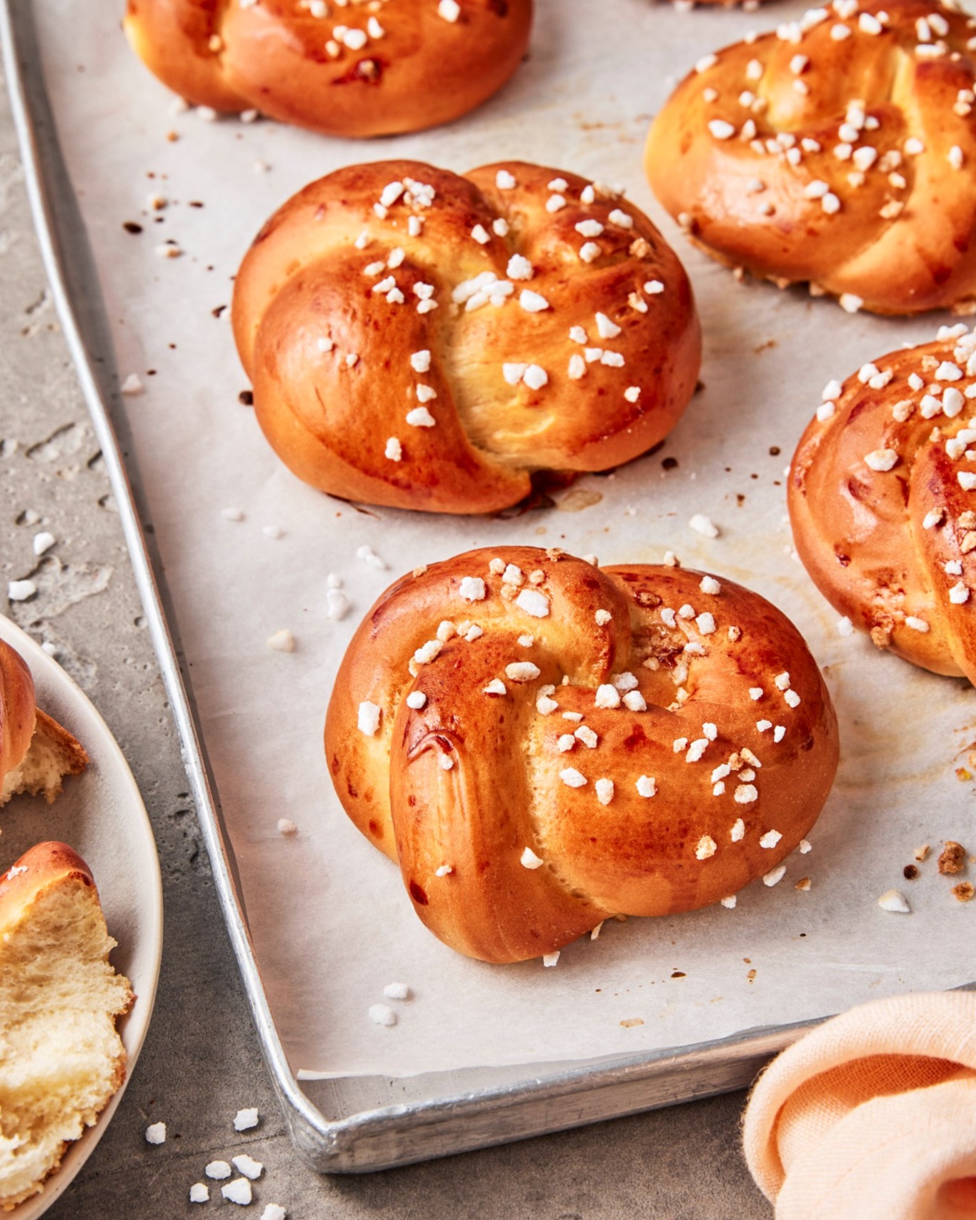 German Sweet Yeast Knots with Pearl Sugar