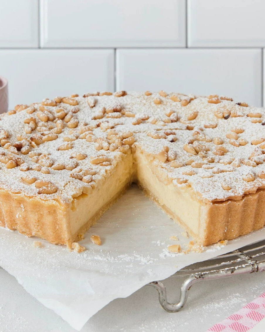 Classic Italian Custard Tart with Pine Nuts