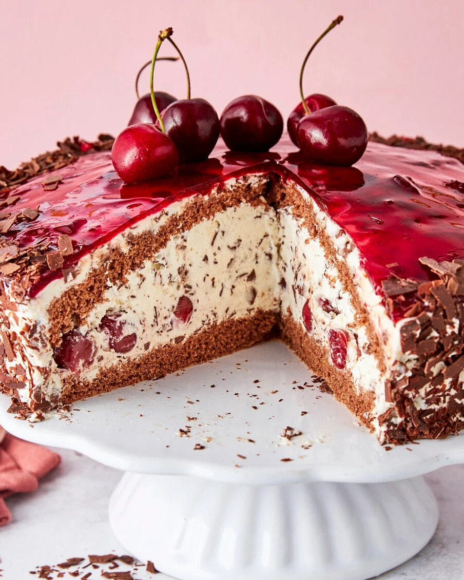 Cherry Stracciatella Chocolate Layer Cake