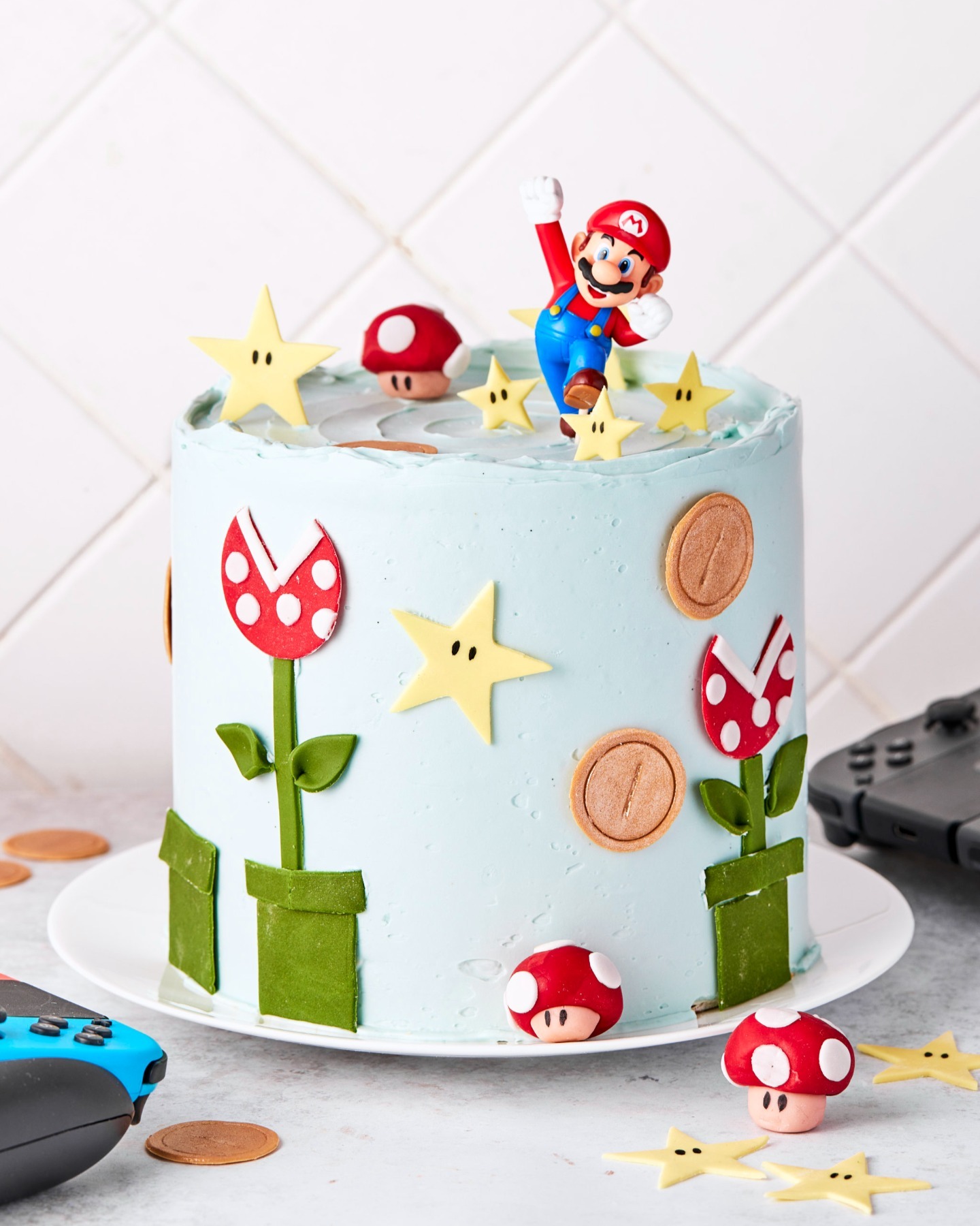 Super Mario Themed Lemon Layer Cake with Fondant