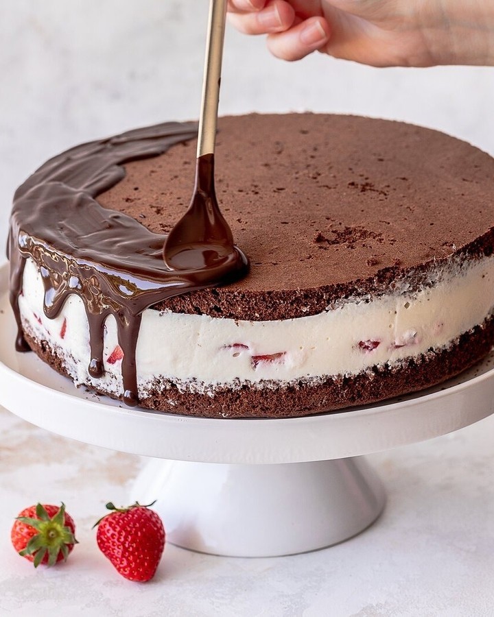 Strawberry Chocolate Drip Cake with Yogurt Cream