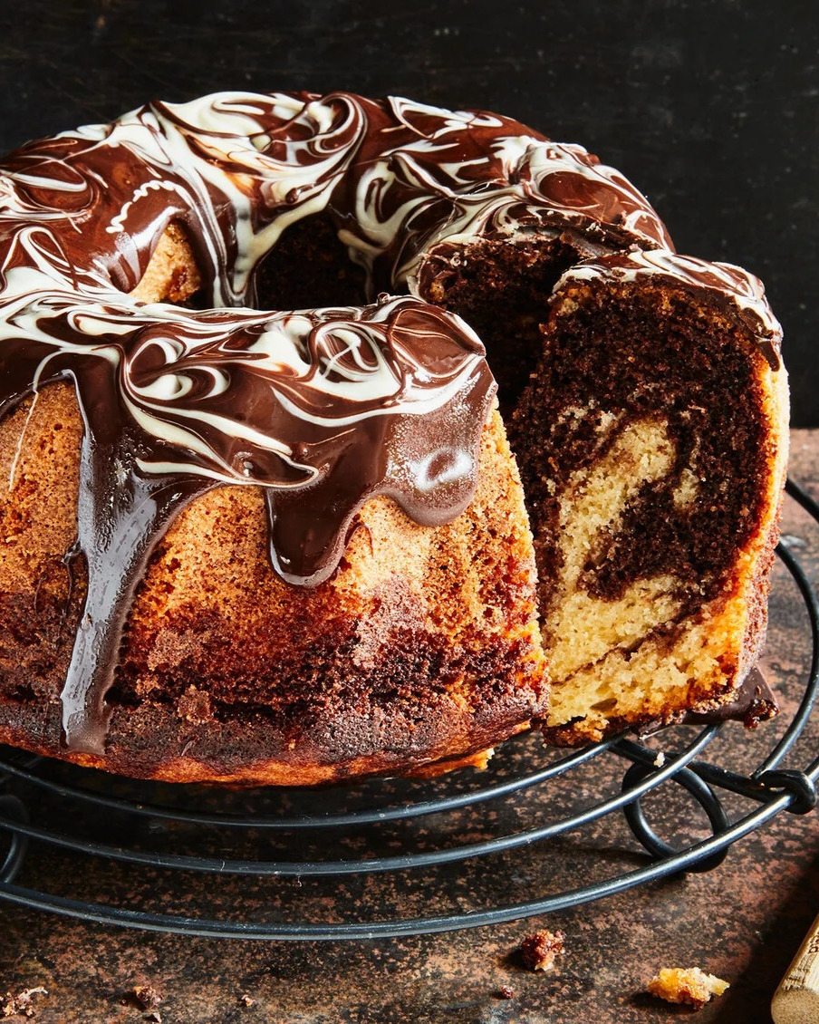 Moist German Marble Cake with Chocolate Glaze