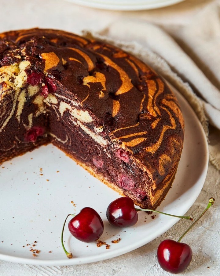 Classic German Zebra Cake with Cherries