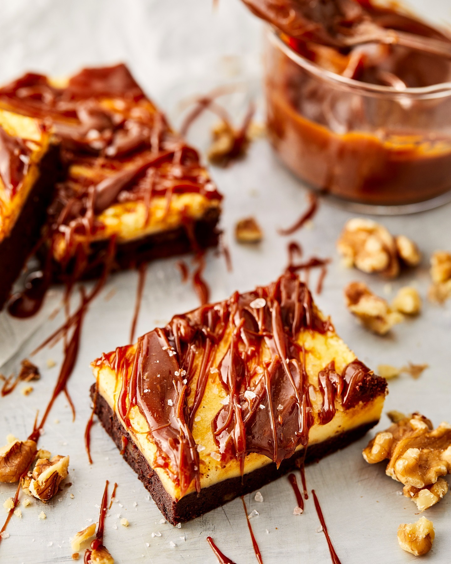 Salted Caramel Cheesecake Brownie Squares