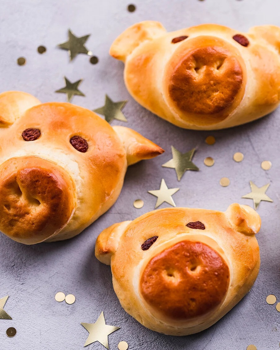 German New Year Pig-Shaped Yeast Pastries
